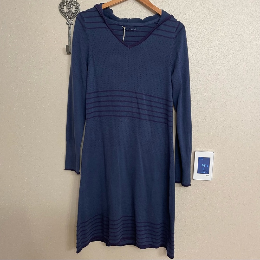 Prana Navy Blue Long Sleeve Hooded Knit Dress